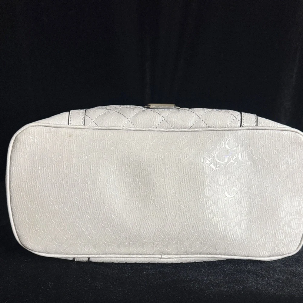 GUESS Glossy Cream Quilted Satchel